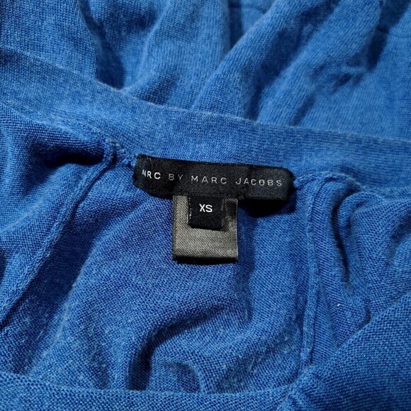 MARC JACOBS Cashmere Silk Knit Cross Back Mini Dress Cottagecore Blue Womens XS - Picture 2 of 9